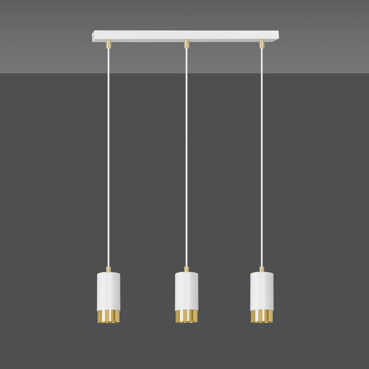 Lampada a sospensione Fumiko in acciaio bianco e oro