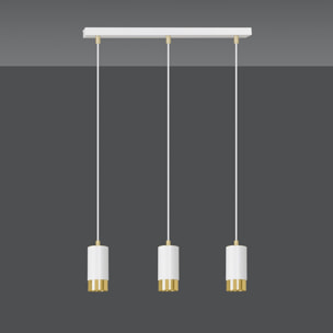 Lampada a sospensione Fumiko in acciaio bianco e oro