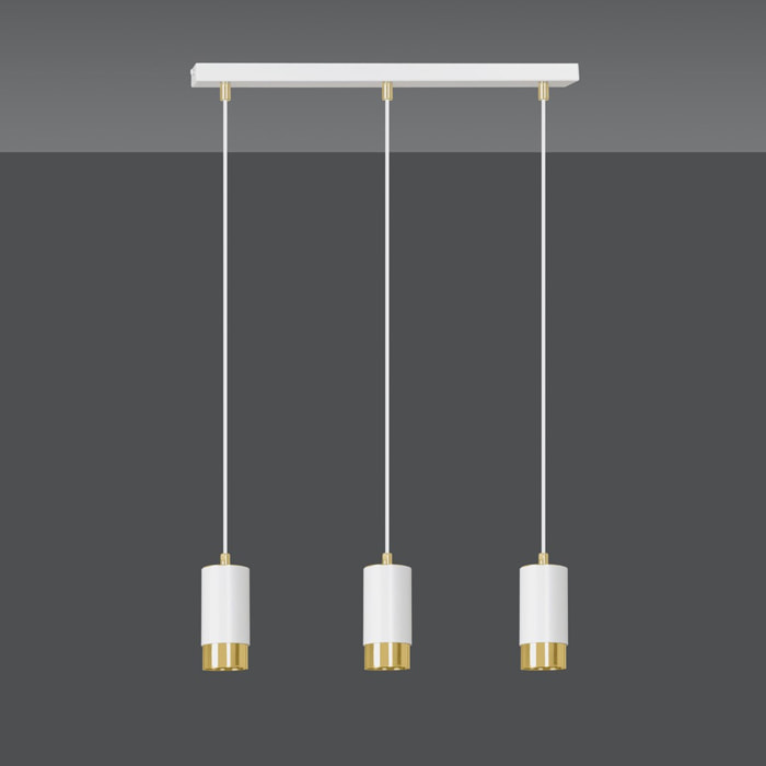 Lampada a sospensione Fumiko in acciaio bianco e oro