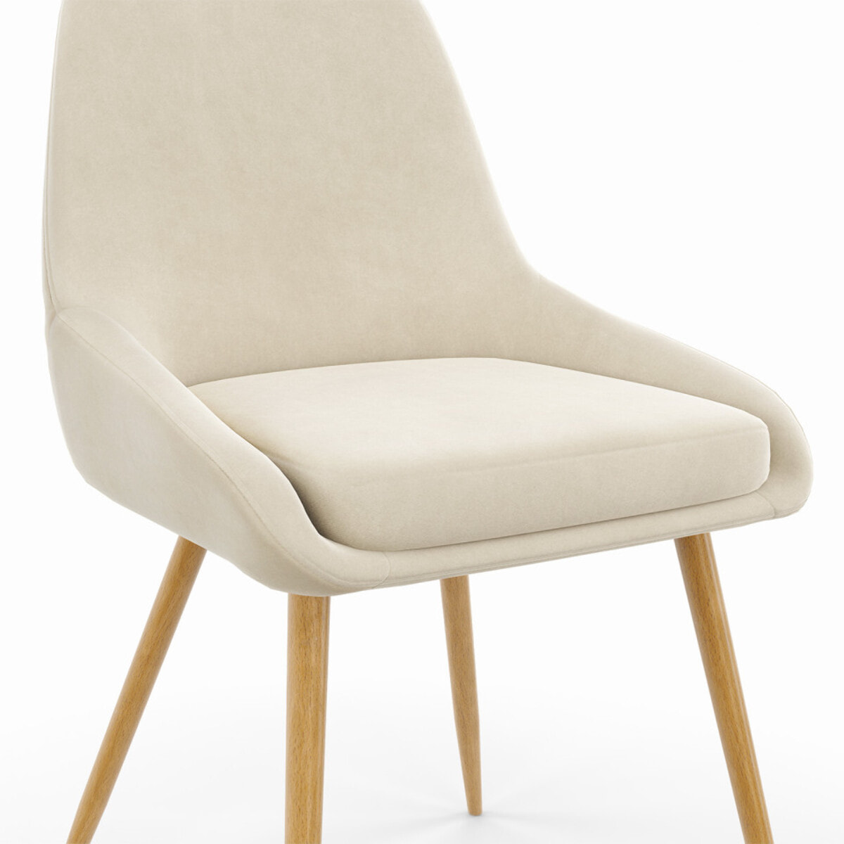 Chaises Olivia en velours crème et pieds bois - lot de 4
