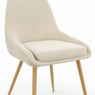 Chaises Olivia en velours crème et pieds bois - lot de 4