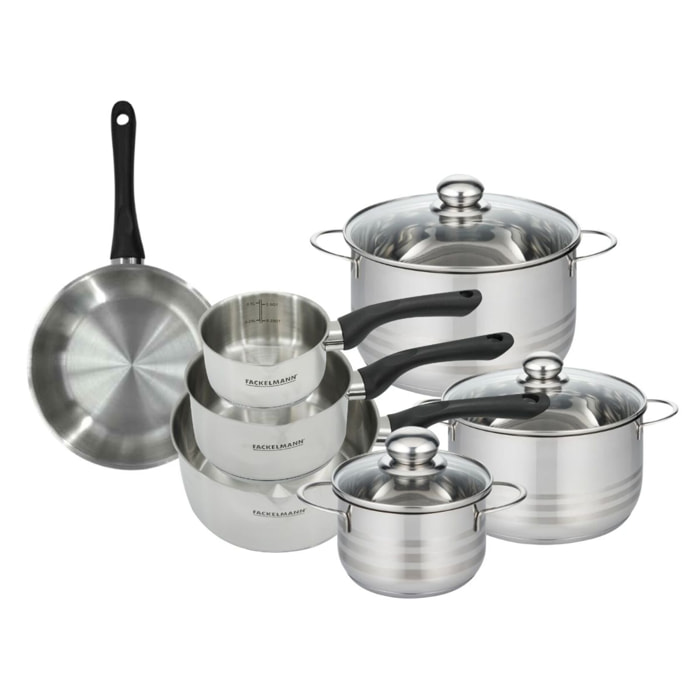 Set de 1 poêle, 3 casseroles 12 16 20 cm et 3 faitouts 16, 20 et 24 cm en inox Fackelmann Geneva