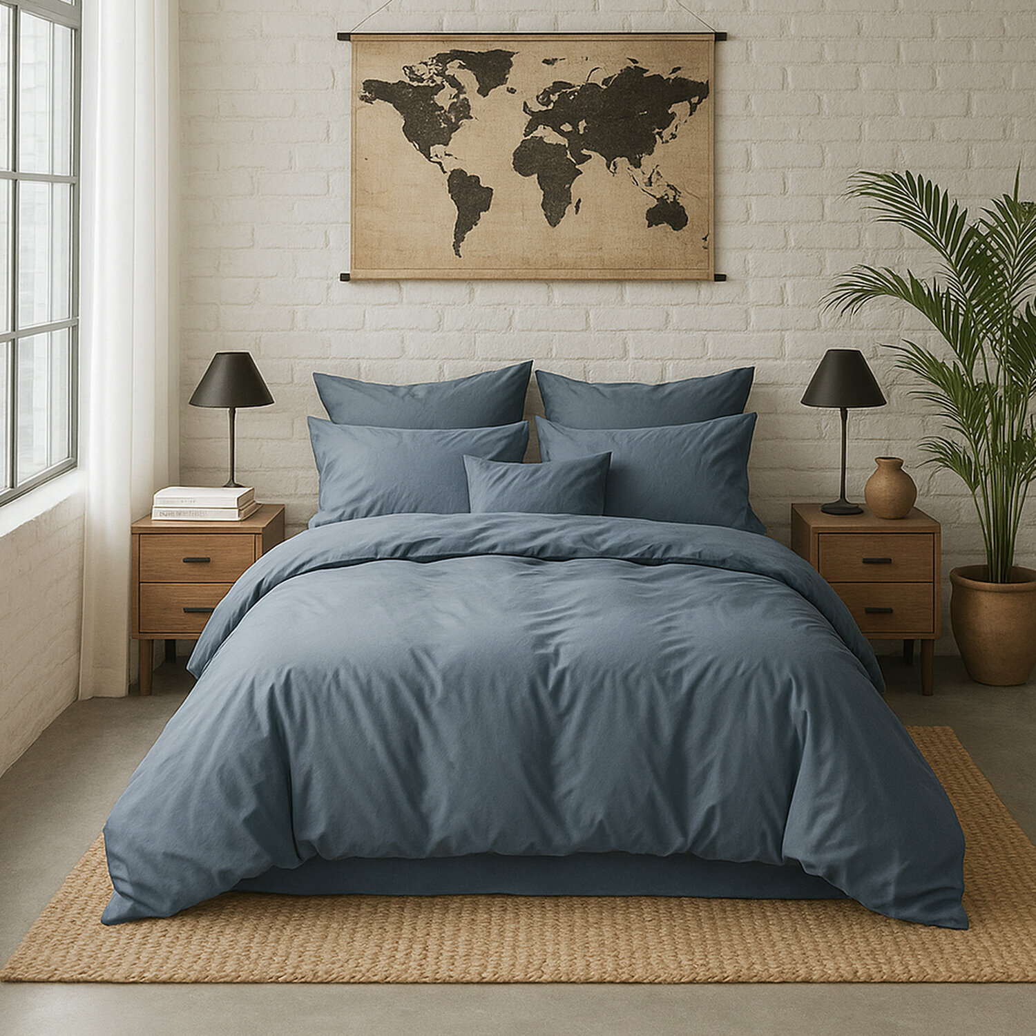 Housse de couette percale de coton lavé 80fils bleu forever