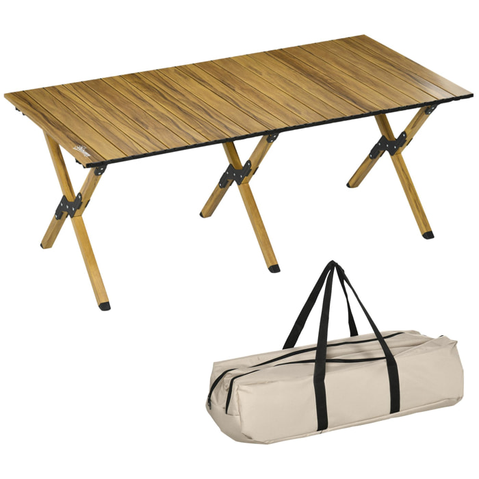 Table de camping pique-nique jardin pliable en aluminium avec sac de transport - dim. 116L x 60l x 45H cm - aspect bois