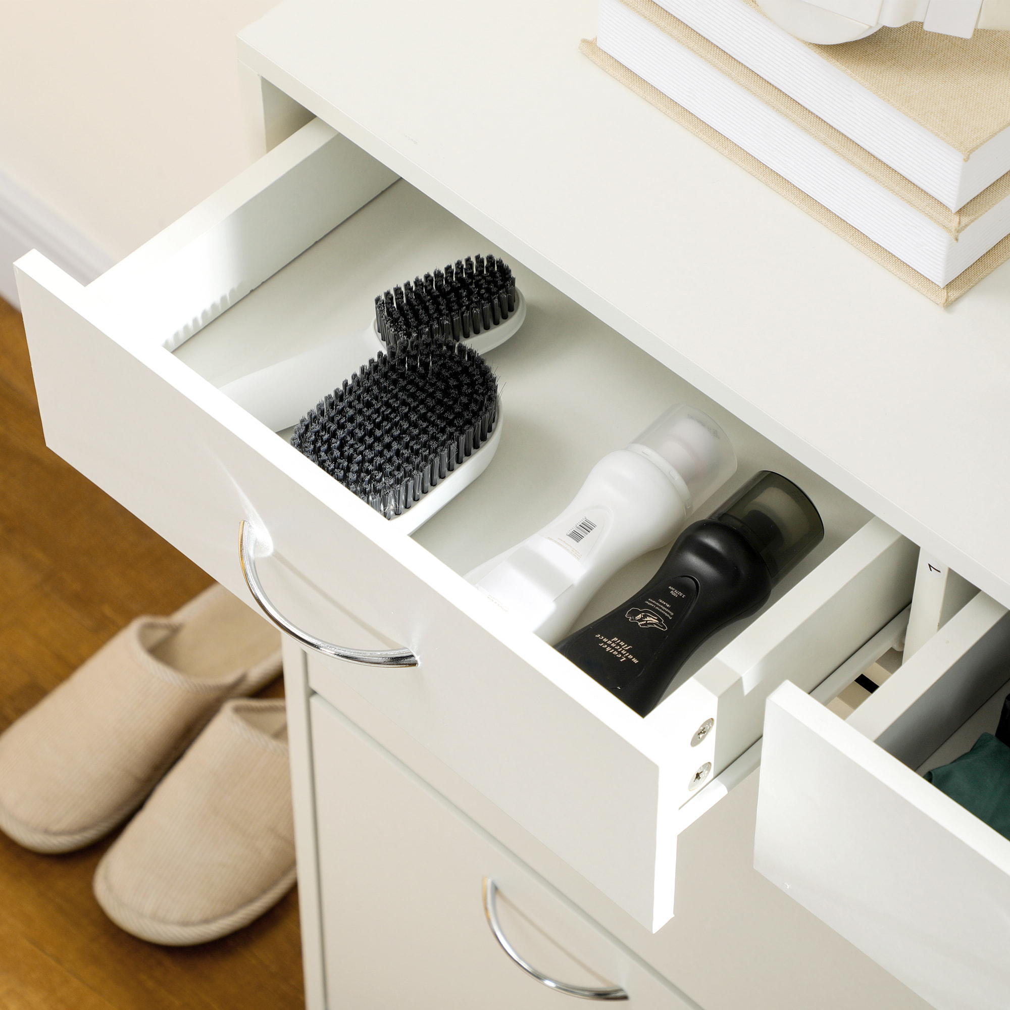 Armoire meuble à chaussures multi-rangement 2 abattants double niveau 2 tiroirs blanc