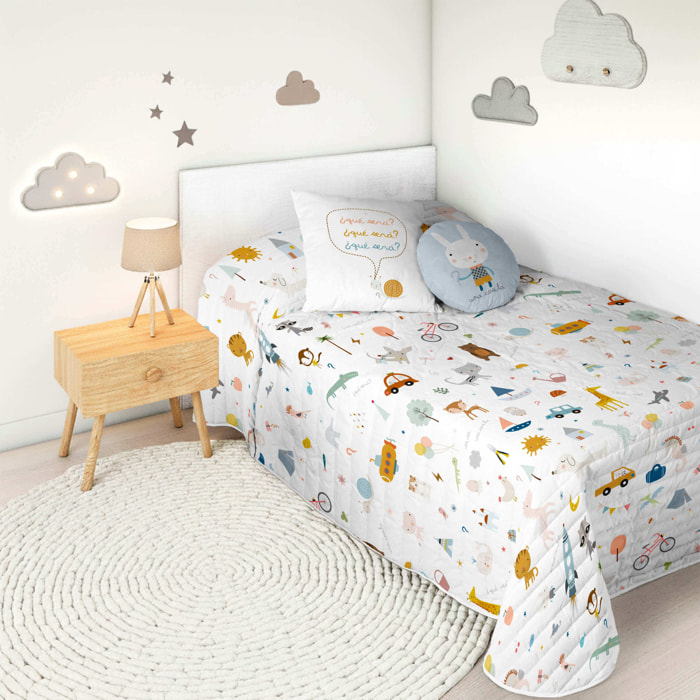 Colcha Bouti Estampada - Reversible - Infantil - 100% Algodón - 70 gr/m² - Veo Veo