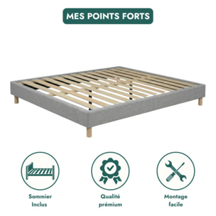 Ensemble Matelas Master & sommier déco| 100% Mémoire de forme | Surmatelas intégré | Cadre à lattes | Tissu | Gris Clair