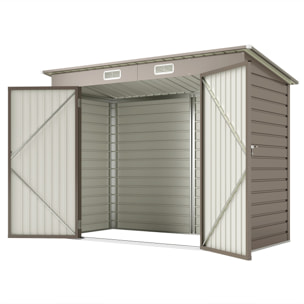 Abri de jardin 3 m² tôle d'acier 2 portes verrouillables 2 évents toit incliné gris clair