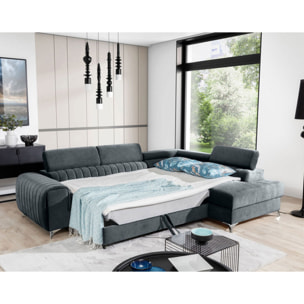 Talisay - canapé d'angle droit - 5 places - convertible avec coffre - en velours - Gris