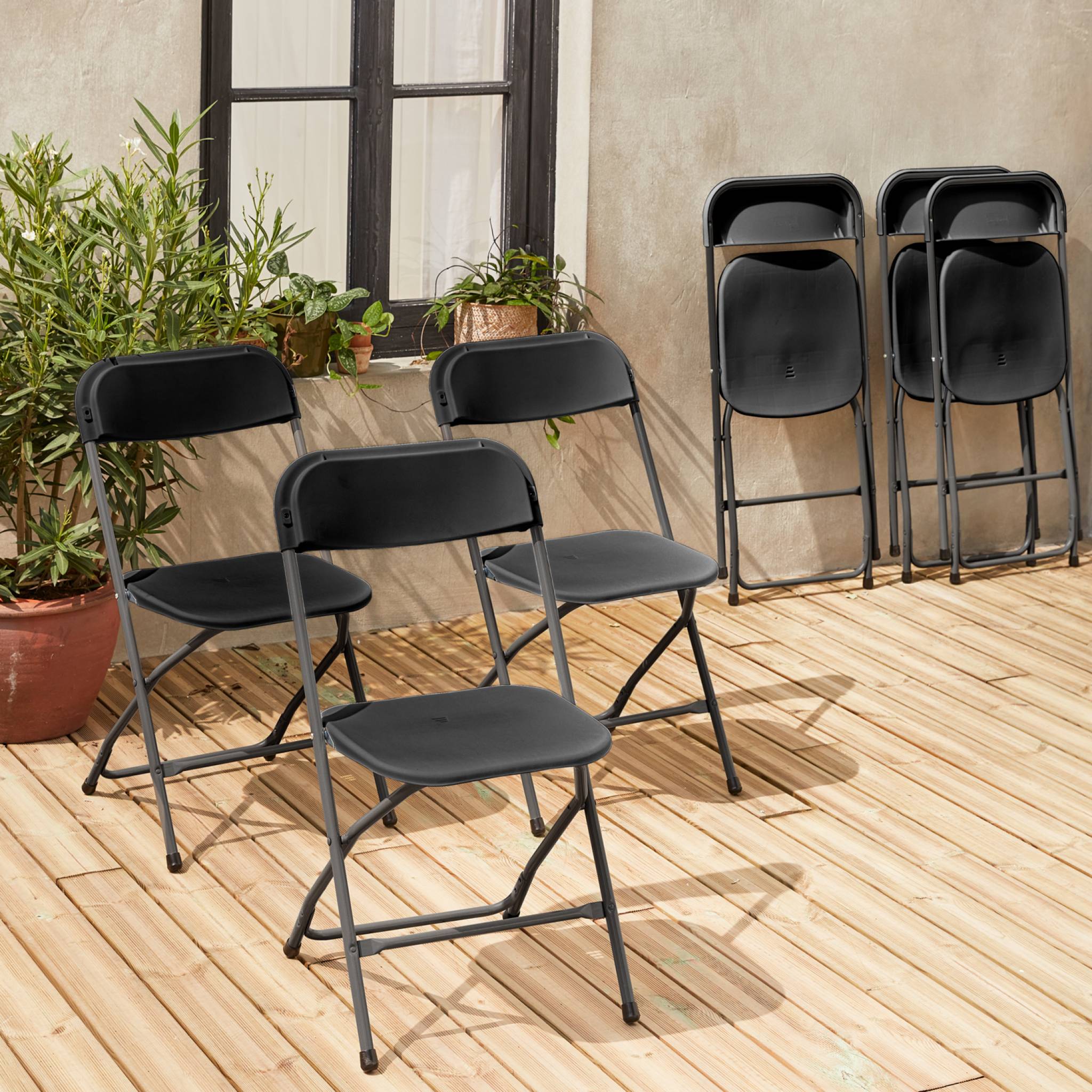 Chaises de réception pliantes – Fiesta – 6 chaises d'appoint en plastique gris foncé et métal