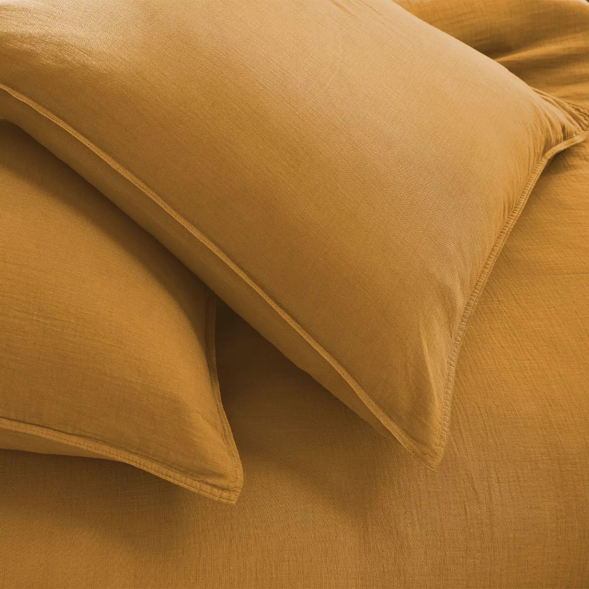Housse de couette gaze de coton lavé uni jaune Malia curry