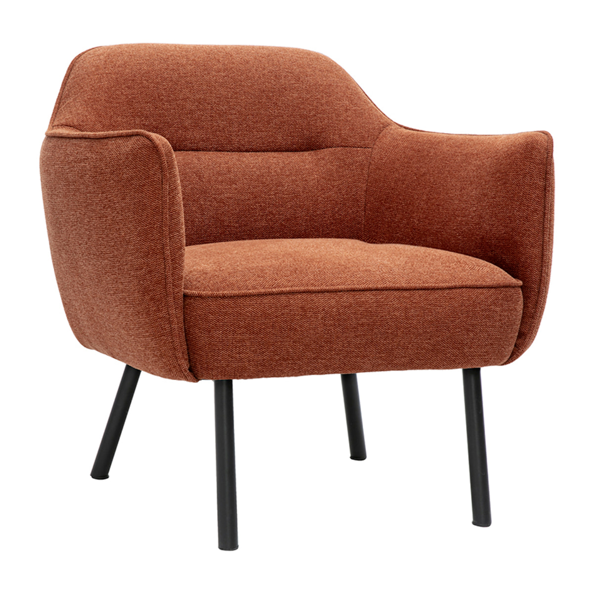 Fauteuil design en tissu effet velours texturé terre brûlée et métal noir LAURENS