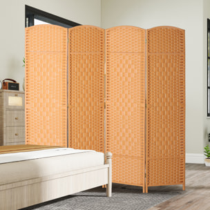 Paravent intérieur en bois 4 panneaux 180 x 180 cm séparateur de pièce pliable bois orangé