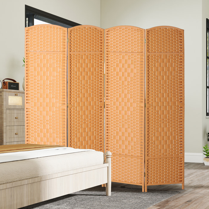 Paravent intérieur en bois 4 panneaux 180 x 180 cm séparateur de pièce pliable bois orangé