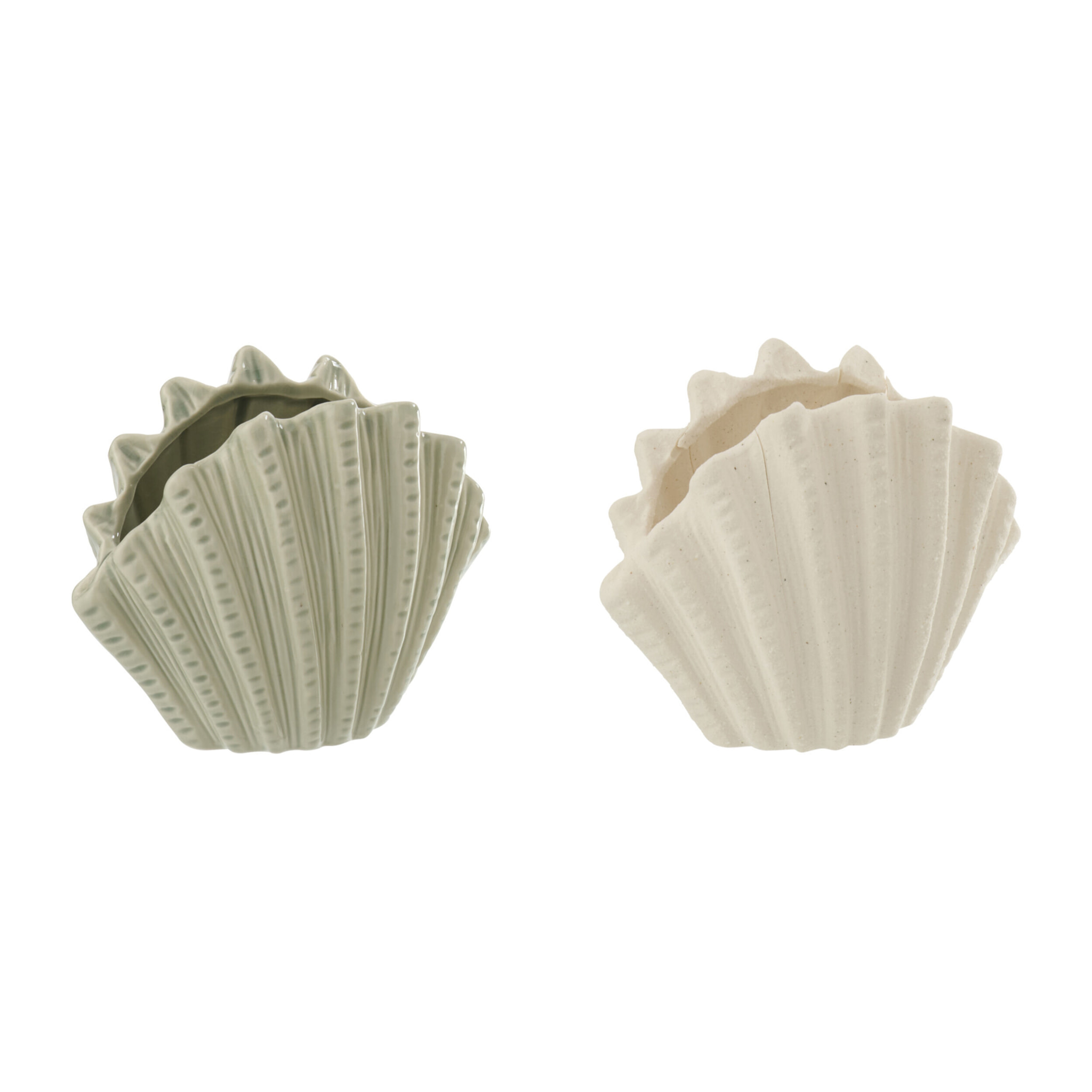 J-Line Vase Coquillage - grès - blanc/vert olive - small - 2 pièces