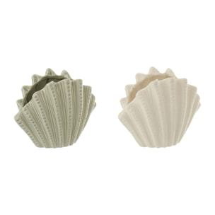 J-Line Vase Coquillage - grès - blanc/vert olive - small - 2 pièces
