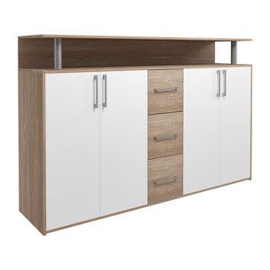 Credenza Comò Con 3 Cassetti 4 Ante Battenti 1 Ripiano Aperto A Giorno Mobile Mobiletto Soggiorno Ingresso Salotto 139 x 90 x 34 Cm Bianco Rovere