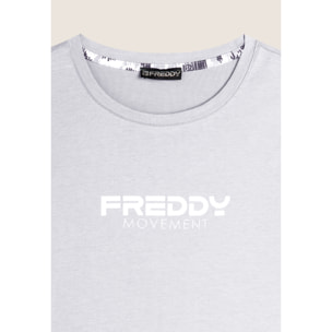 T-shirt donna comfort fit corta con stampa e spacchi