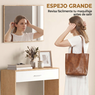 Recibidor de Entrada con Espejo, Cajón y Estante, Mueble de Recibidor de 2 Piezas con Mesa Consola y Espejo, Diseño Antivuelco, para Pasillo, 91,5x27,9x85,5 cm, Roble