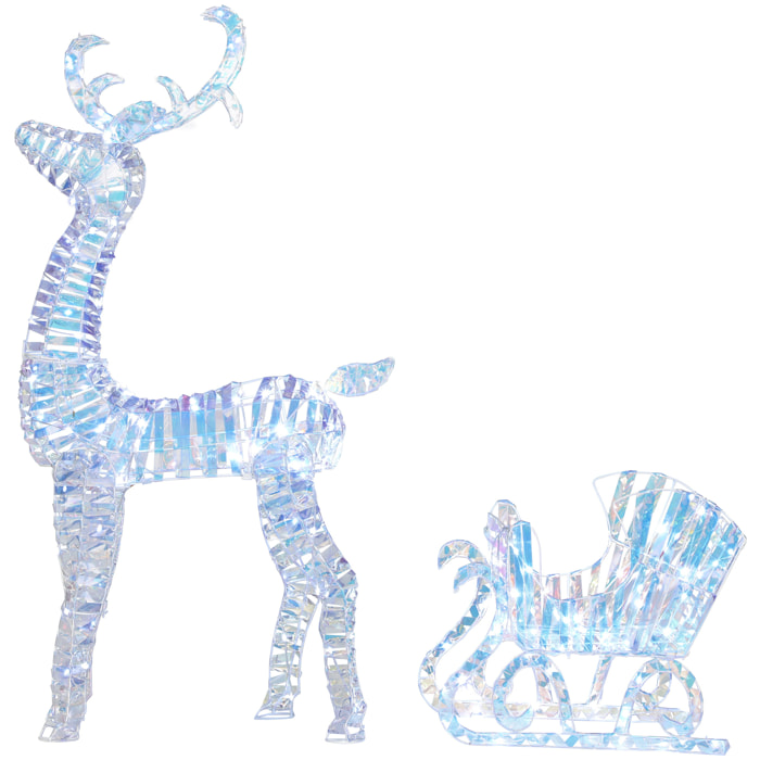Silhouette renne lumineux avec traîneau - renne et traîneau lumineux de Noël - décoration LED extérieure de Noël - 170 LED blanc froid