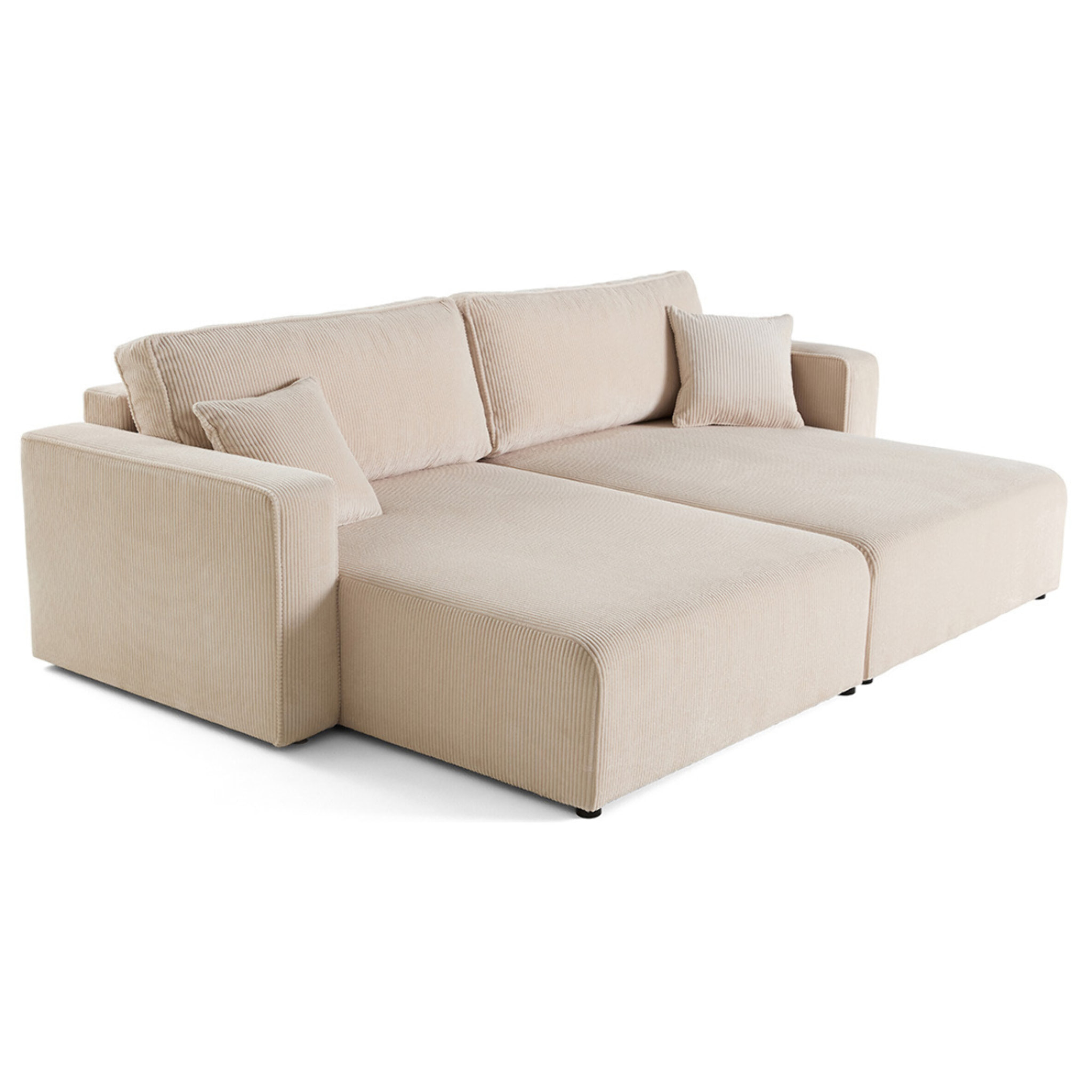 Topaze - Canapé droit 4 places avec double méridienne - assise profonde - en velours côtelé - Beige