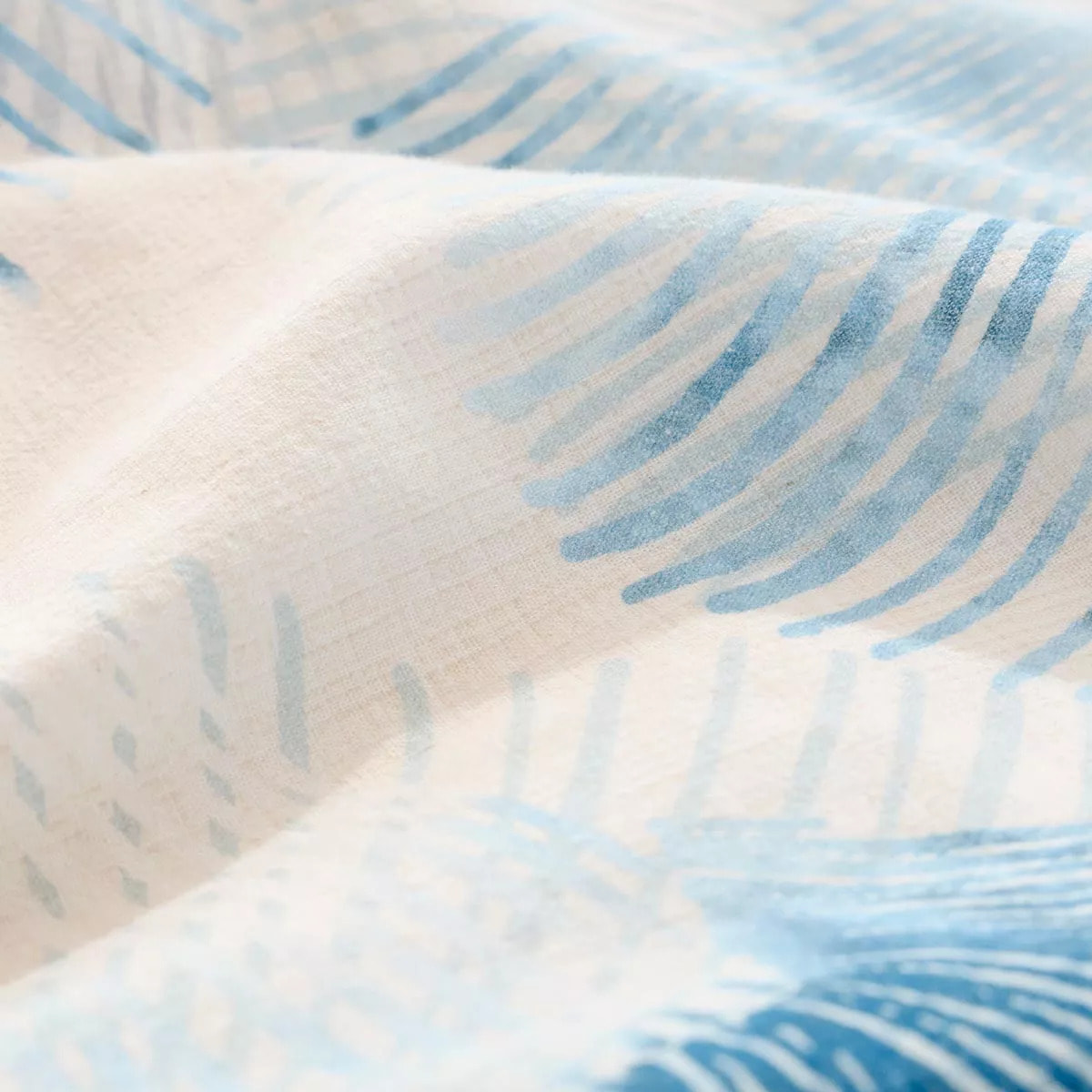 Housse de couette lin & coton lavé 130 g/m² imprimé bleu beige Vagues indigo