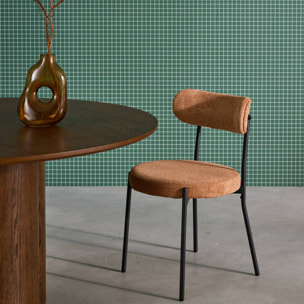 Lot de deux chaises métal et tissu chenille camel L 47 x P 49 x H 76.5cm - Livia