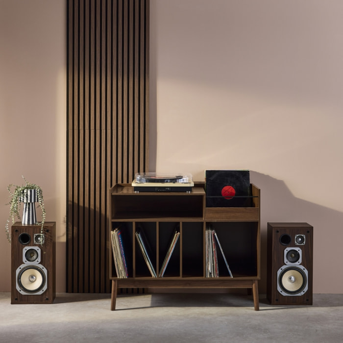 Meuble vinyle vintage décor bois 100cm NEPAL