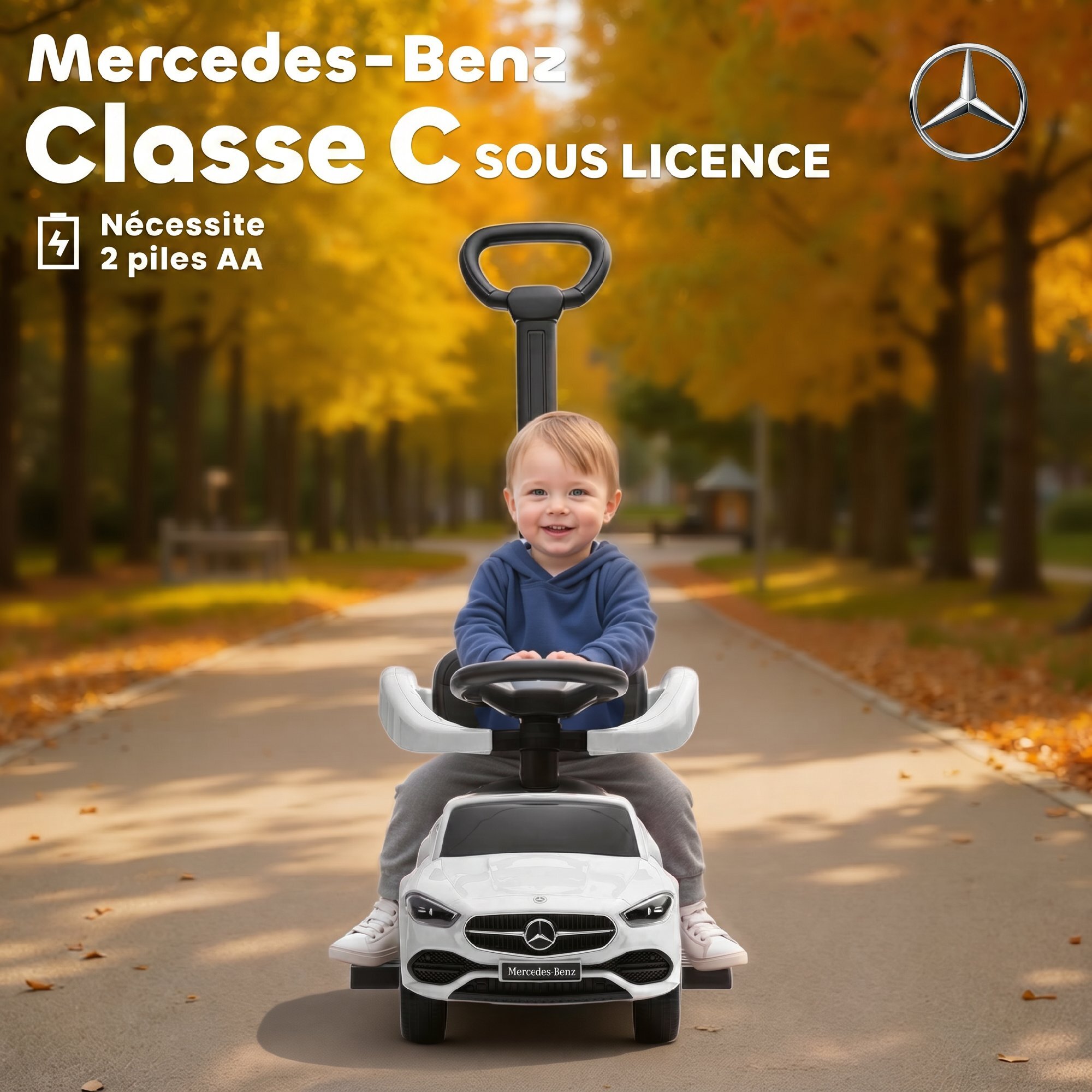Porteur voiture enfant Mercedes-Benz classe C évolutif 18-36 mois effets sonores blanc