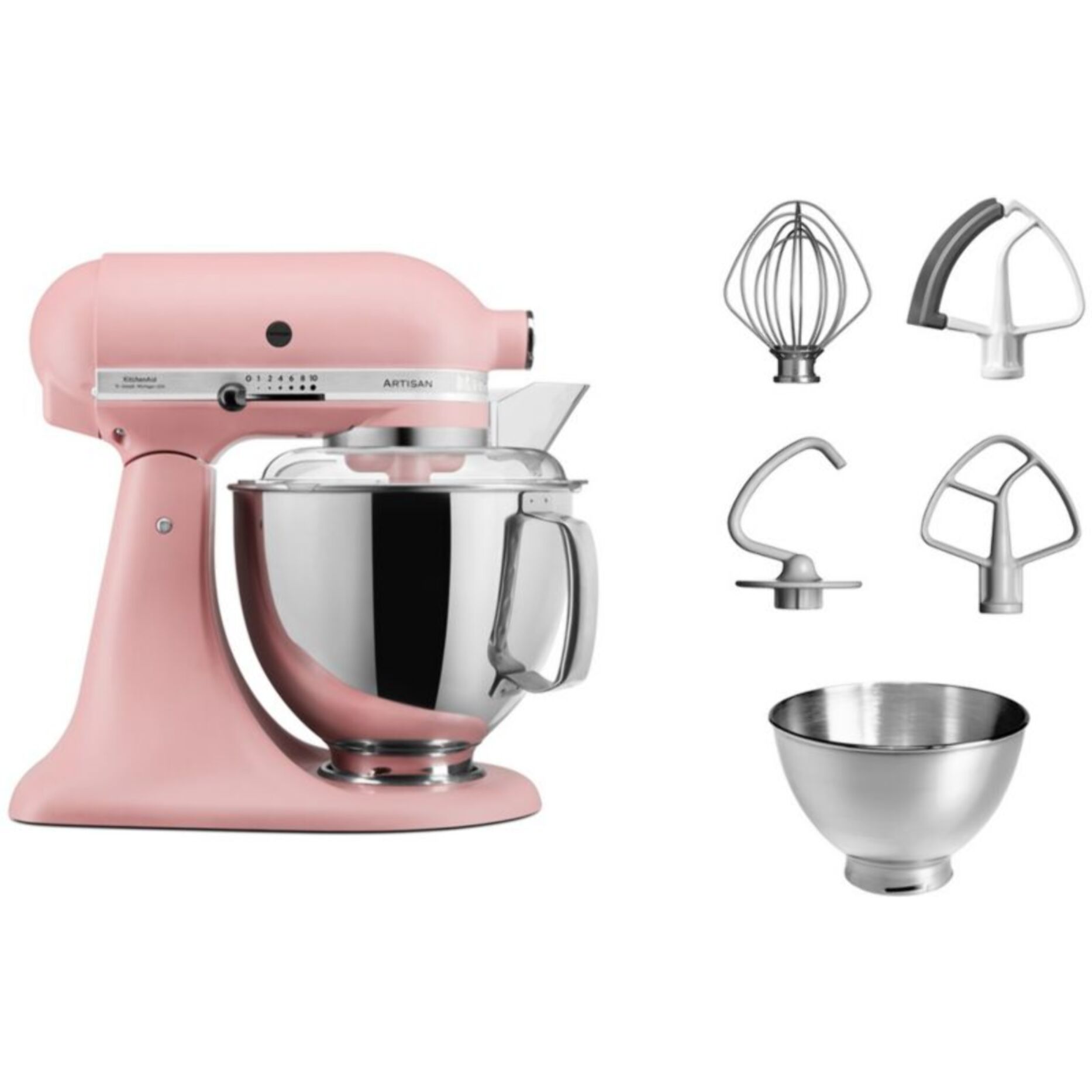 Robot pâtissier KITCHENAID 5KSM175PSEDR rose poudré, 4,8 L, bol avec poignée + bol 3 L, batteur souple et couvercle
