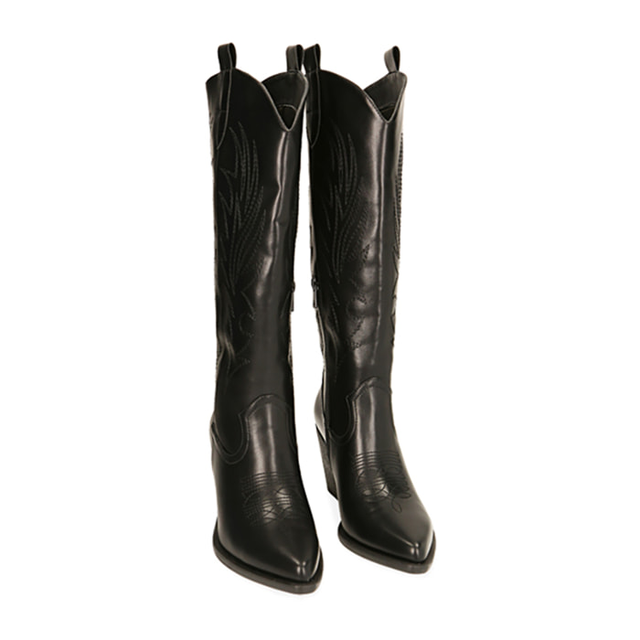 Stivali neri texani, tacco 8 cm