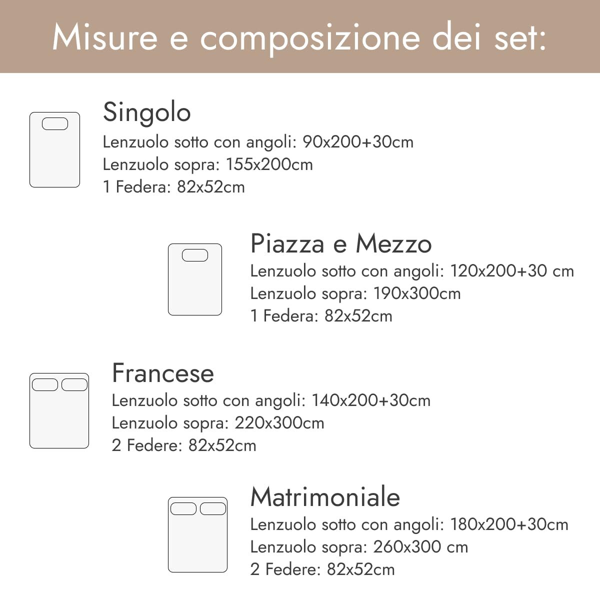 Completo lenzuola in cotone - Tortora