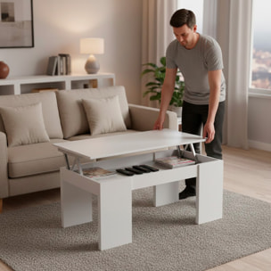Tavolino da Caffè Con Piano Rialzabile Con Vano Contenitore Alzabile Tavolo da Salotto Moderno Salvaspazio Ideale per Lavorare 100 x 50 x 42 cm Bianco