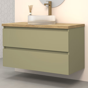 Ensemble de Salle de Bains Kub | Cactus Vert 100 cm | Deux Tiroirs | Évier en Verre | Miroir non inclus | Meubles Assemblés | Alday