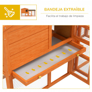 Conejera de Madera 150x45x85 cm Jaula para Conejos Grande con Techo Asfáltico Bandeja Extraíble y Escalera para Exterior Natural