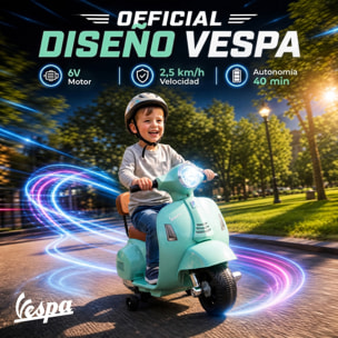 Moto Eléctrica para Niños Licencia Mini Vespa GTS 6V, Moto Eléctrica Infantil con 2 Ruedas Auxiliares, Batería de Litio, Faro, Bocina, Respaldo, 2,5 km/h, Avance y Atrás, 18-36 Meses, Verde