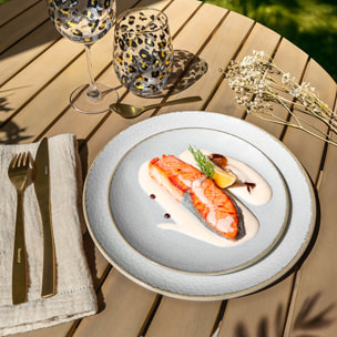 Lot de 6 assiettes à dessert porcelaine blanche et liseré beige 20cm NUANCE