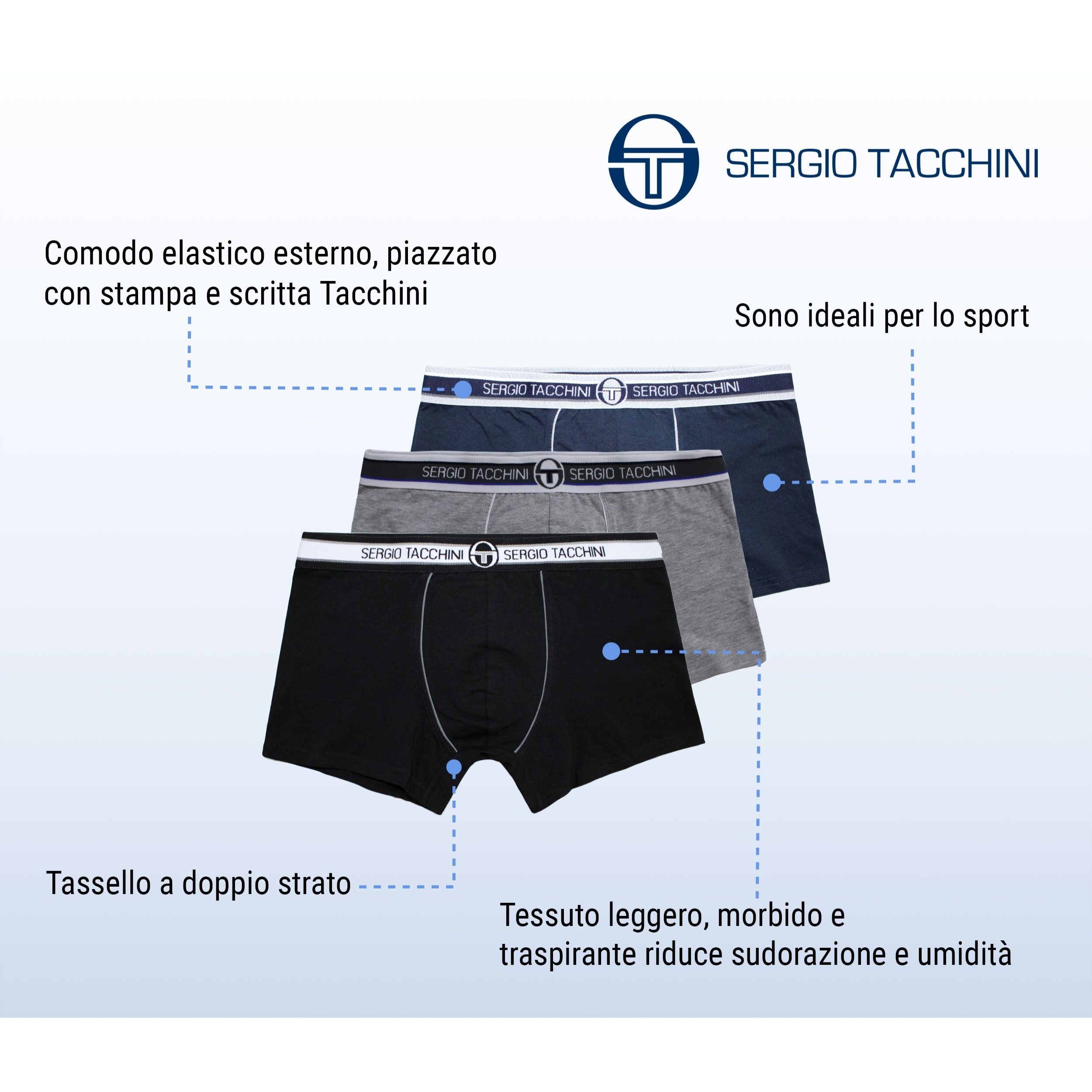 3 Boxer Uomo in Cotone Elasticizzato Sergio Tacchini,