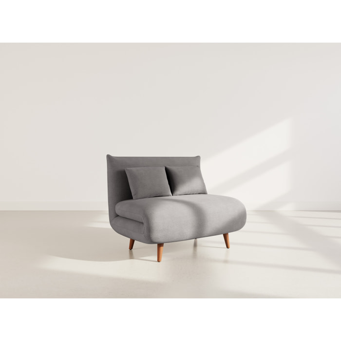 Lumi - Banquette convertible clic-clac 1 place en velours côtelé - Gris