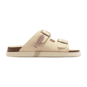 Sandalias Vibe Mujer Cierre Hebilla Color Beige