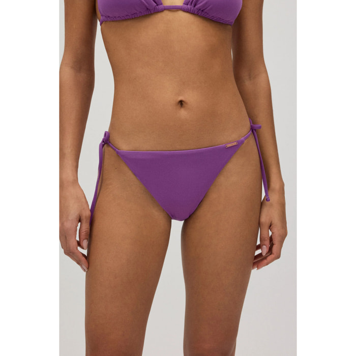 Slip bikini annodato in micropiqué viola