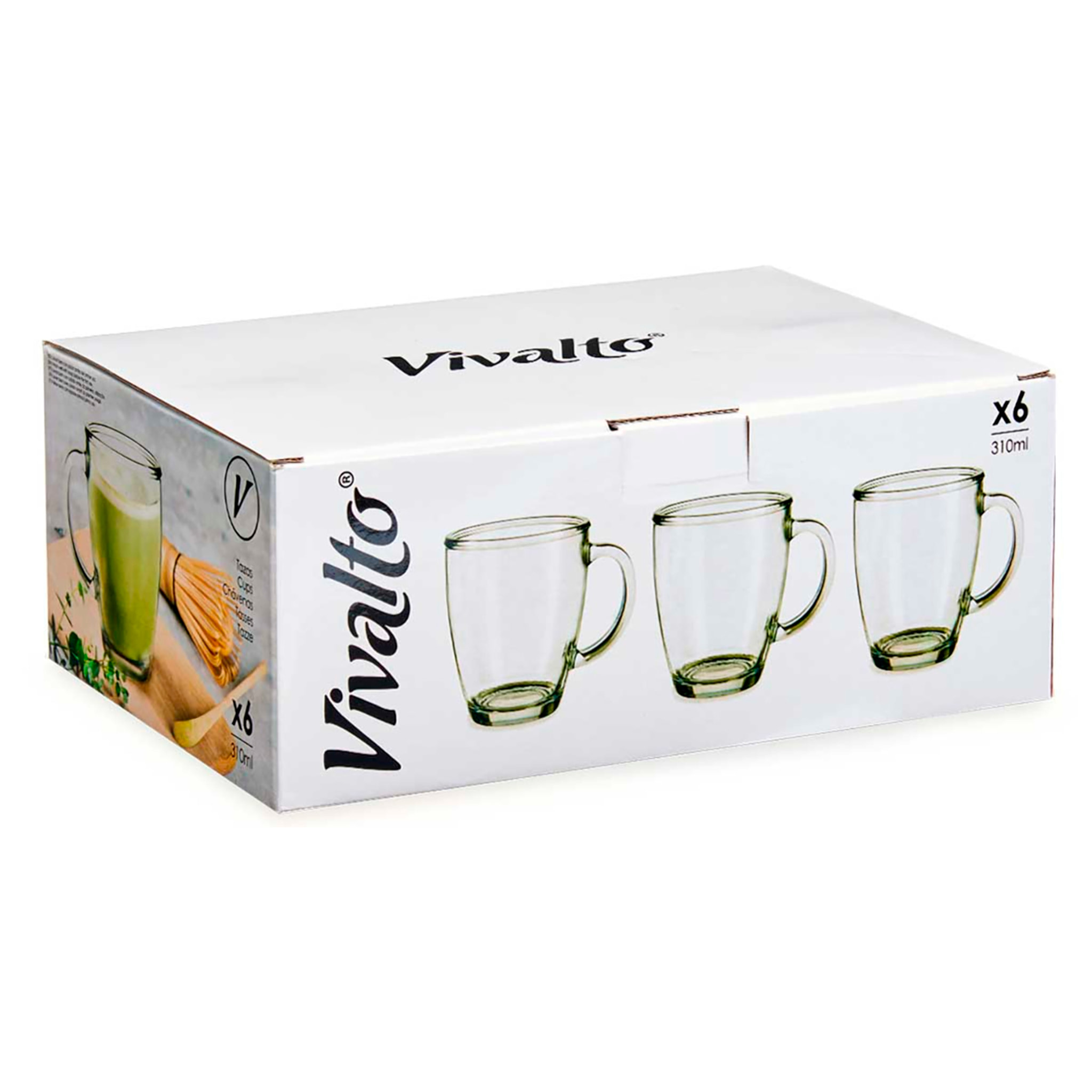 PACK 6 TAZZE VETRO COLAZIONE 310 ML CON MANICO