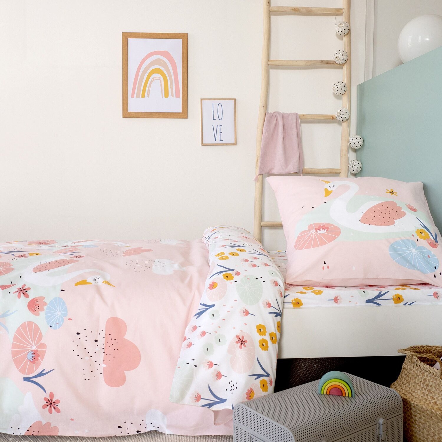 Parure de lit enfant imprimé 100% coton - clara - rose