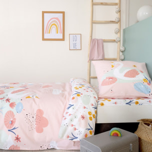 Parure de lit enfant imprimé 100% coton - clara - rose