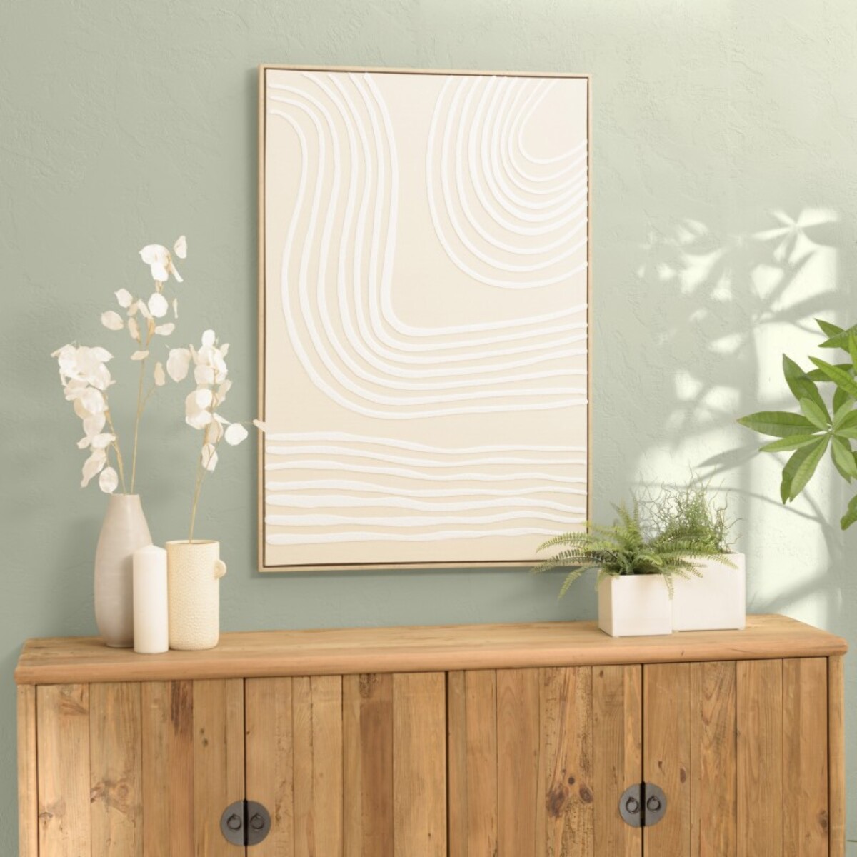 HOMER - Décoration murale C - 83x123cm lignes abstraites, cadre naturel