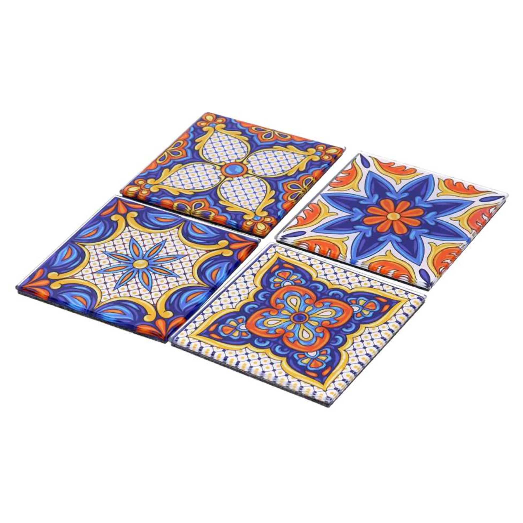 Sottobicchiere in vetro confezione da 4 pezzi assortiti blu quadro cm10x10x0,6