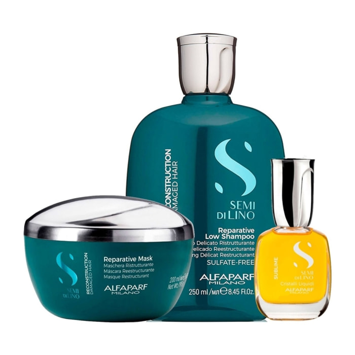 ALFAPARF MILANO Kit Semi Di Lino Reparative Low Shampoo 250ml + Mask 200ml + Cristalli Liquidi 30ml