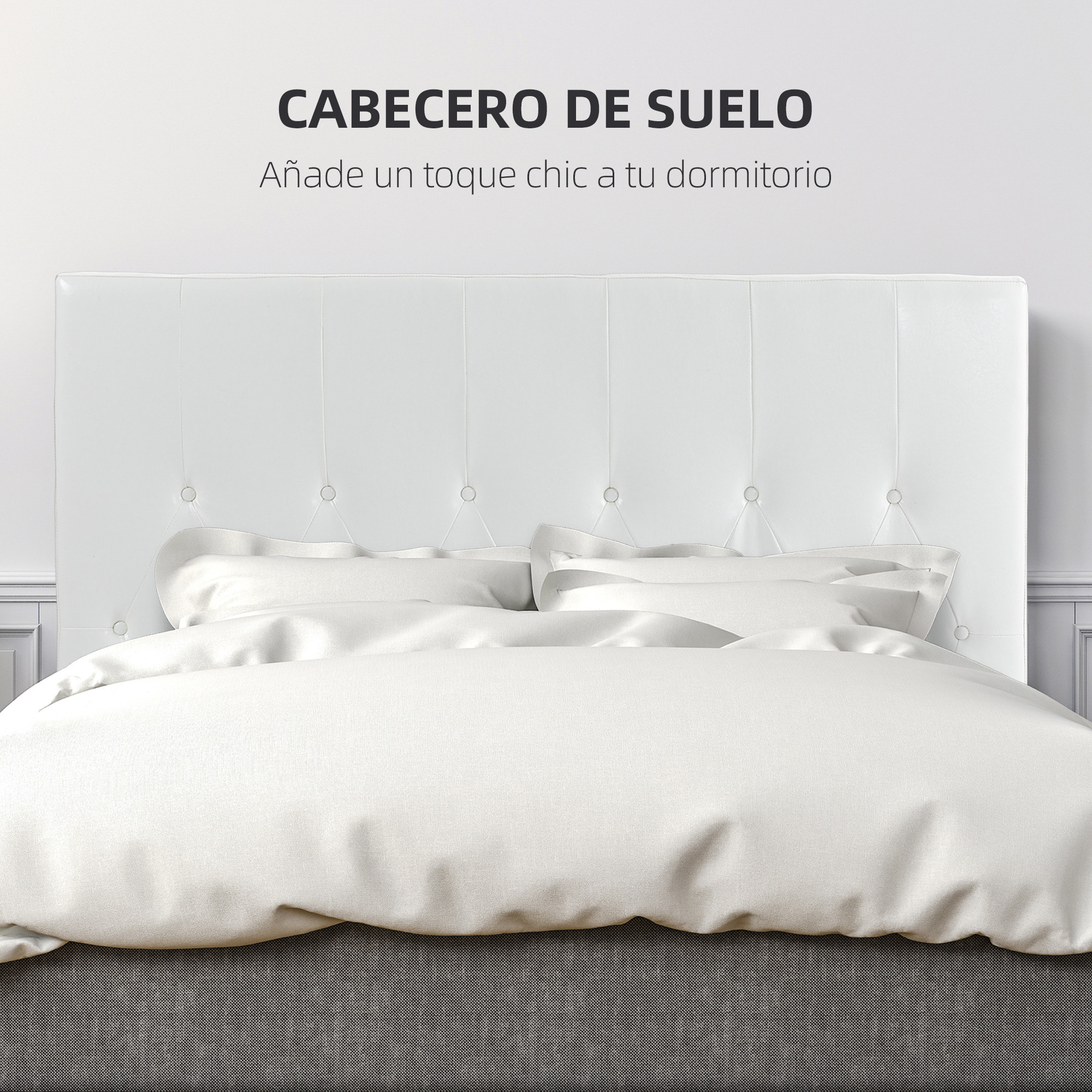 Cabecero de Cama 160 cm Cabezal de Cama Tapizado en PU 2 Formas de Uso Vertical o Montado a la Pared Cabecero para Dormitorio Blanco