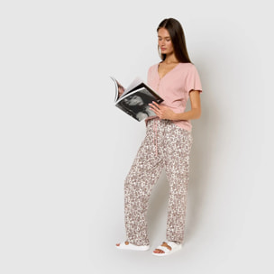 Pigiama lungo meghan in cotone rosa pallido con maniche corte e scollo a v.