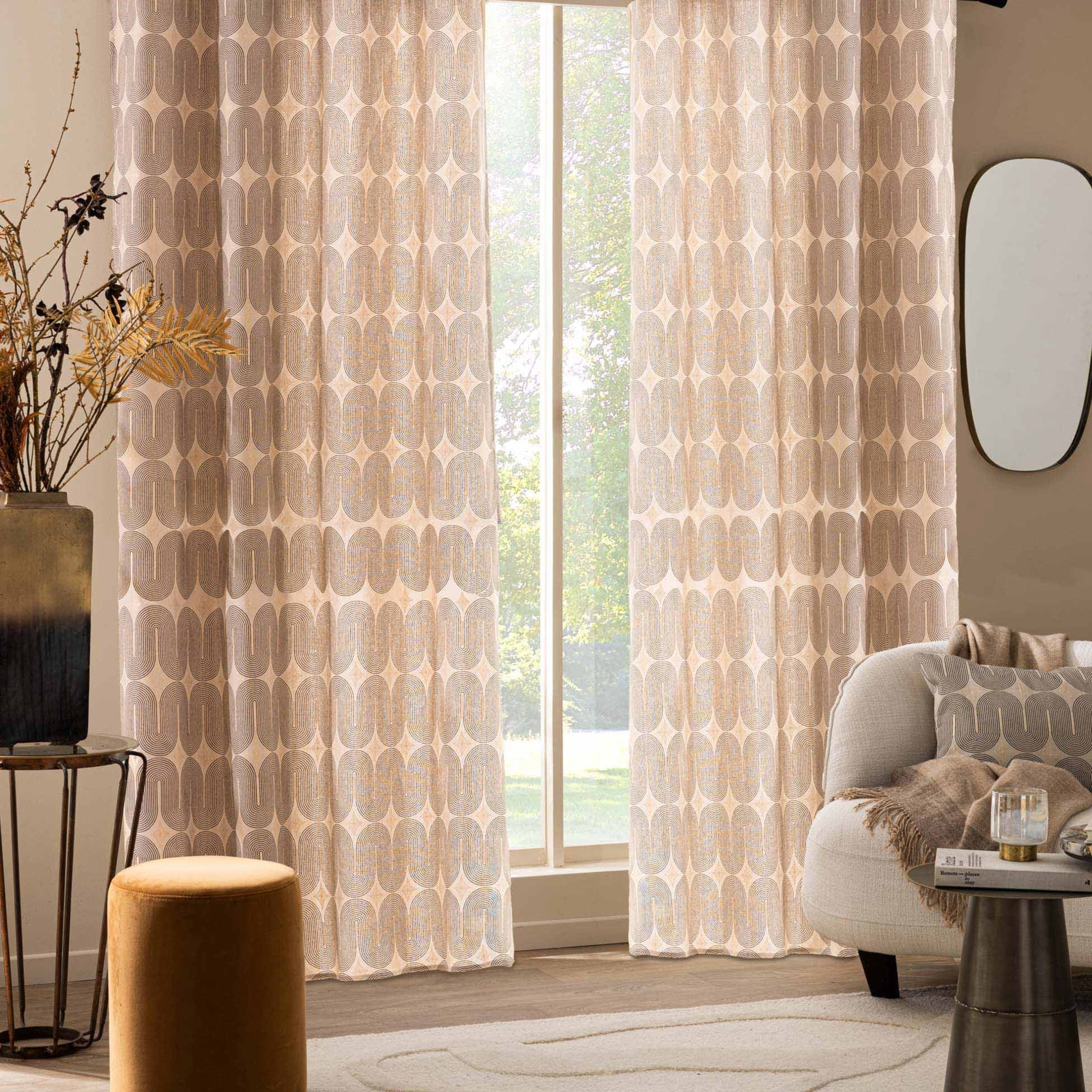 Rideau à œillets en polycoton avec motif métallisé - Noir